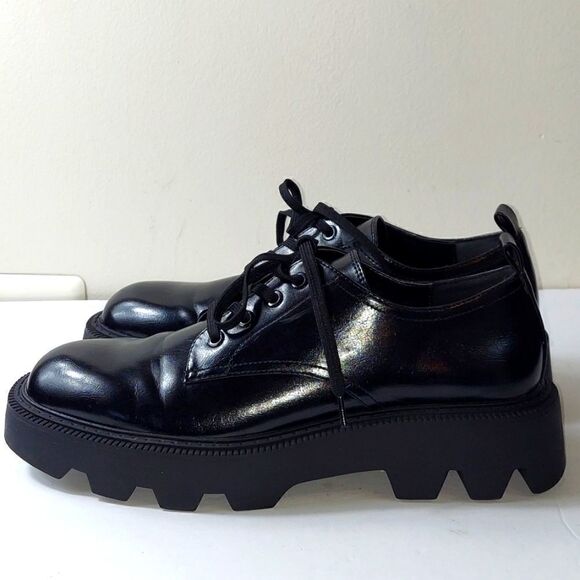 Zara Black Patent Platform Derby Shoe Sz 10 - Picture 5 of 13